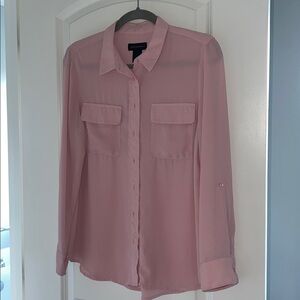 Women's Sheer Pink Utility Button-Up Blouse
